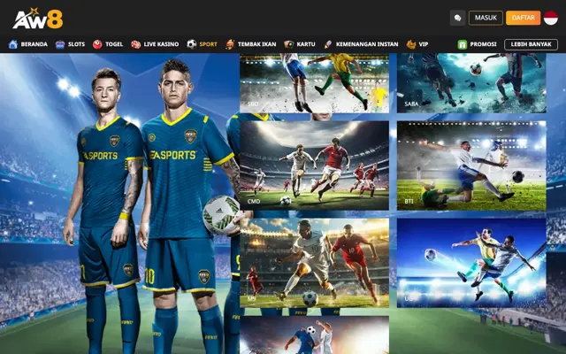 Halaman sport AW8 Indonesia dengan sportsbook SBO, SABA, CMD, BTI, M9 dan UG