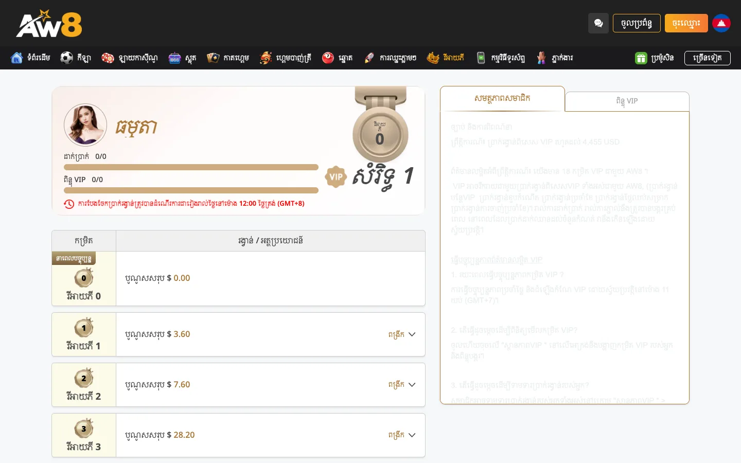 ទំព័រ VIP របស់ AW8 កម្ពុជា