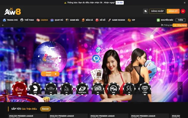 Sảnh casino trực tiếp AW8 Pro với Sexy, Evolution, Dream Gaming, SA Gaming và WM