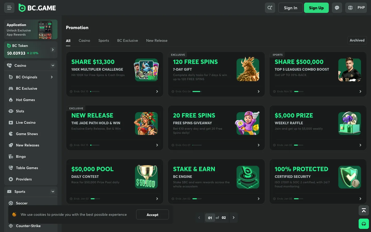 BC.Game promotions page