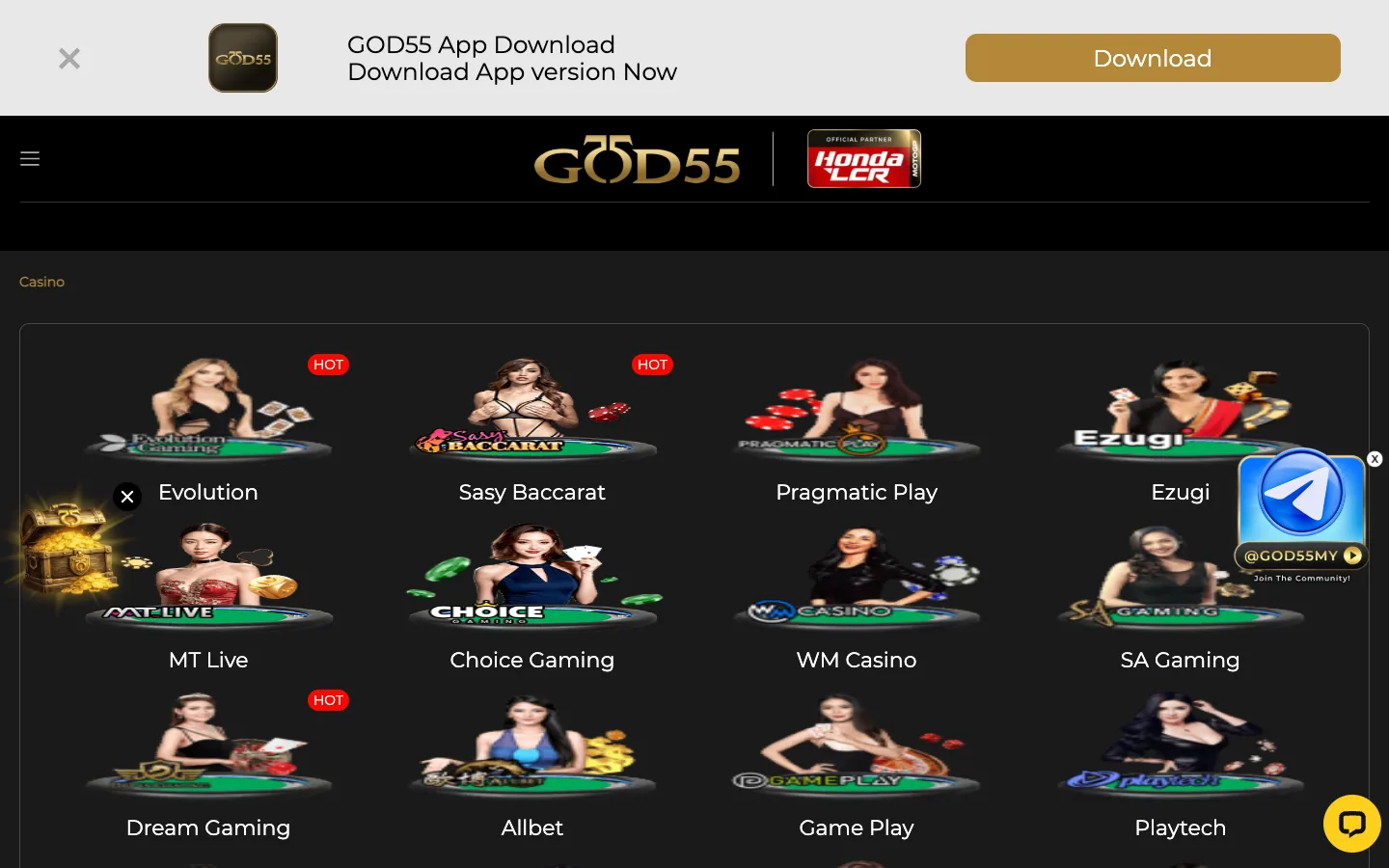 GOD55 live casino providers