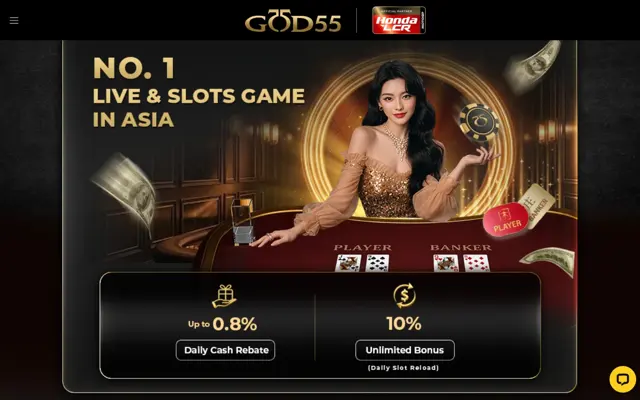 GOD55 Singapore sign-up page with daily cash rebate and 10% unlimited reload