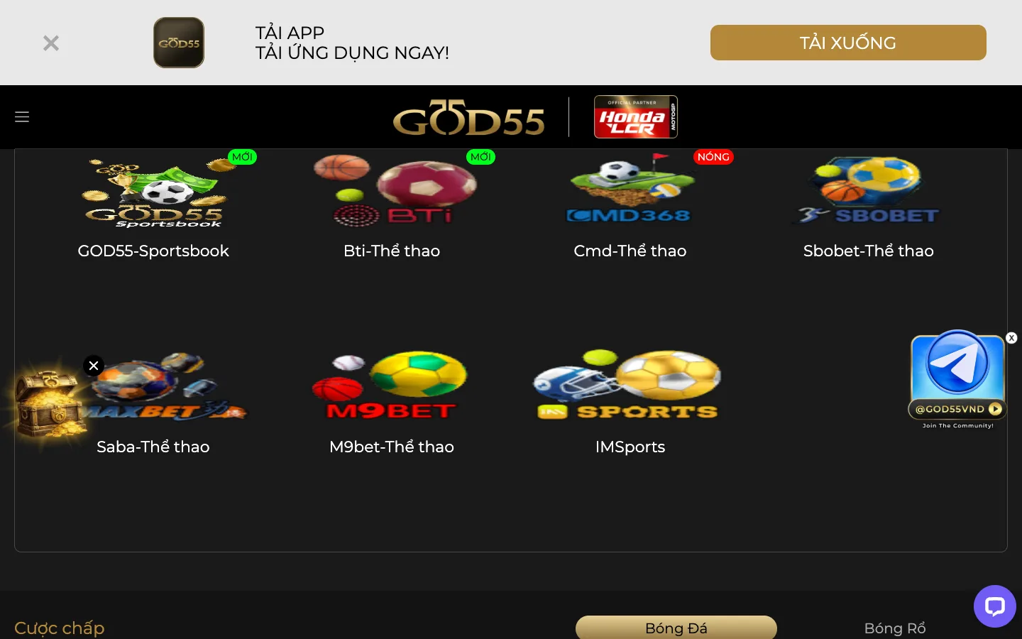 Các nhà cung cấp thể thao GOD55: GOD55 Sportsbook, BTi, CMD368, SBOBET, SABA, M9Bet và IMSports