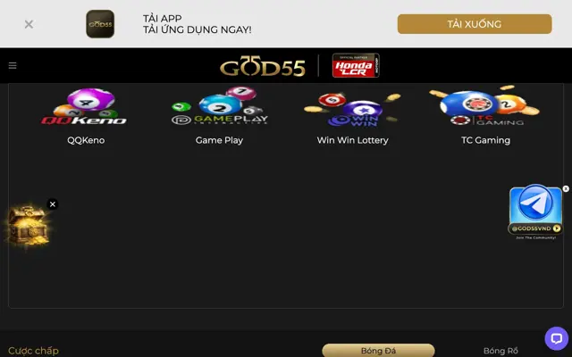 Mục xổ số GOD55 Việt Nam với QQKeno, Game Play, Win Win Lottery và TC Gaming