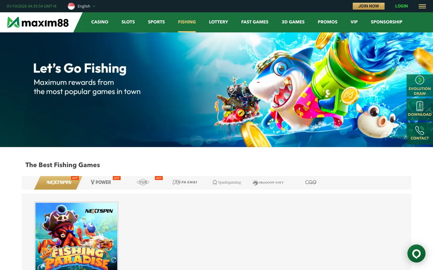 Maxim88 Singapore fishing games providers