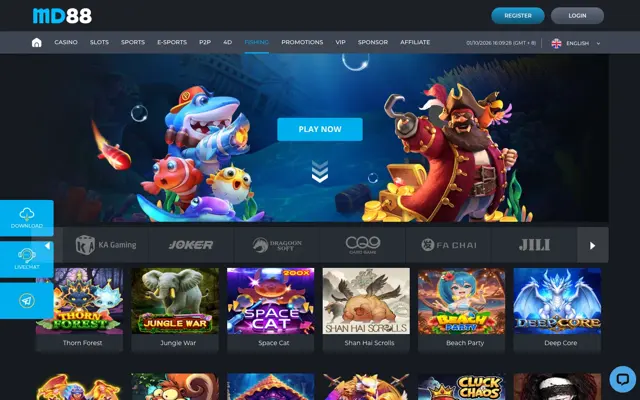 MD88 fishing games lobby with KA Gaming, Joker, Dragoon Soft, CQ9, Fa Chai and JILI