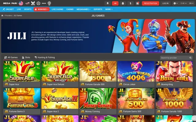 Halaman JILI Games di Megapari dengan Super Ace, Fortune Gems 3, Money Coming dan Boxing King