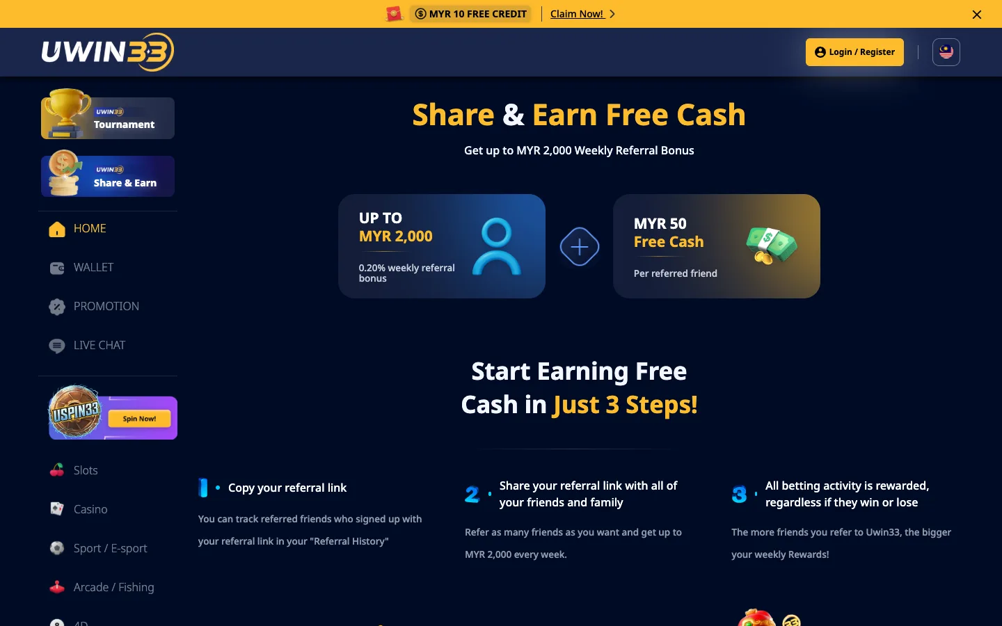 Halaman Share & Earn UWIN33