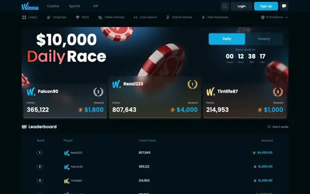 Winna $10,000 daily race leaderboard with the top three players and their rewards
