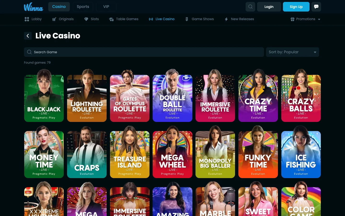 បន្ទប់ Live casino របស់ Winna